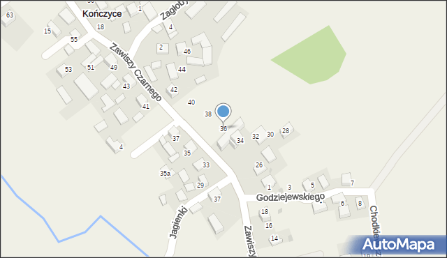 Kończyce, Zawiszy Czarnego, 36, mapa Kończyce