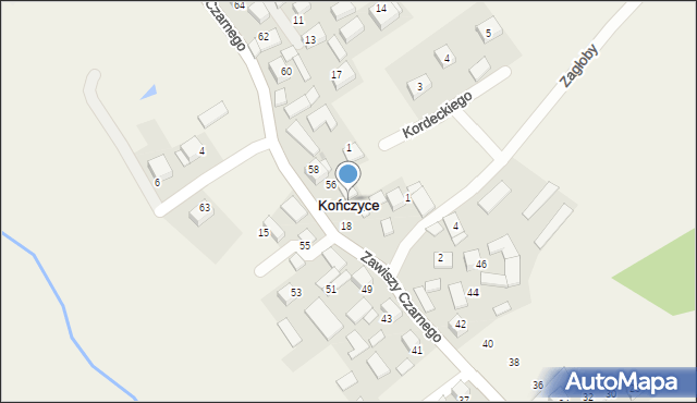 Kończyce, Zawiszy Czarnego, 54, mapa Kończyce