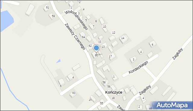 Kończyce, Zawiszy Czarnego, 60, mapa Kończyce