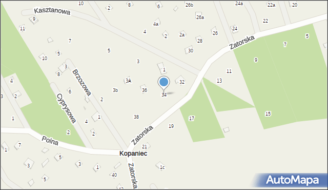 Kopaniec, Zatorska, 34, mapa Kopaniec