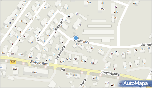 Koszalin, Zamenhofa Ludwika, dr., 2, mapa Koszalina