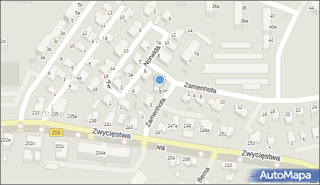 Koszalin, Zamenhofa Ludwika, dr., 5, mapa Koszalina