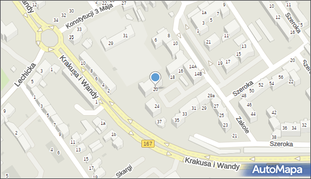 Koszalin, Zakole, 20, mapa Koszalina