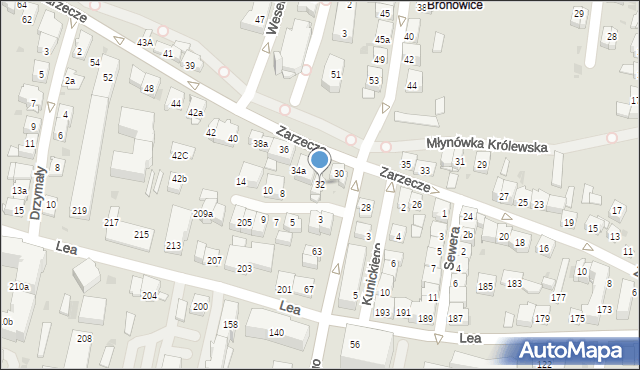 Kraków, Zarzecze, 32, mapa Krakowa