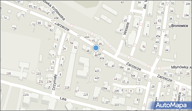 Kraków, Zarzecze, 44, mapa Krakowa