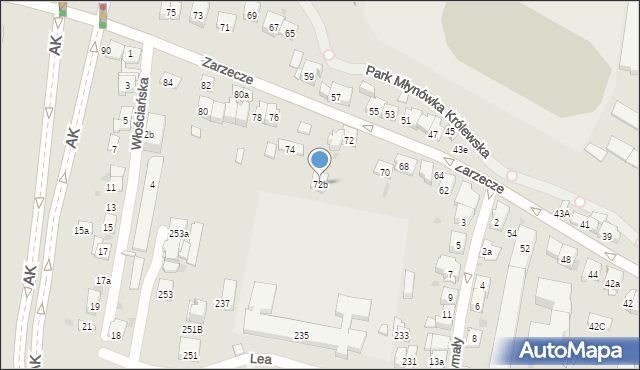 Kraków, Zarzecze, 72b, mapa Krakowa