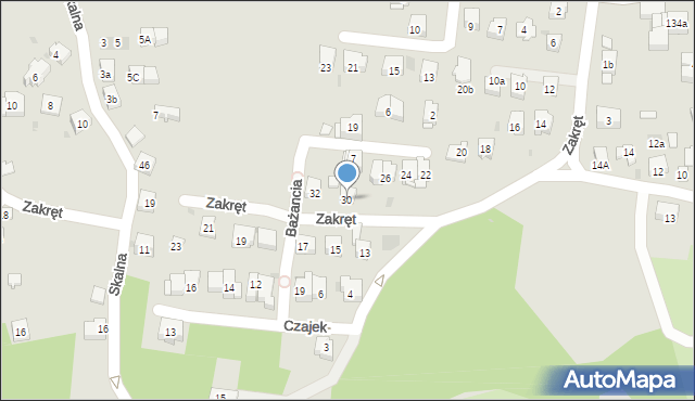 Kraków, Zakręt, 30, mapa Krakowa