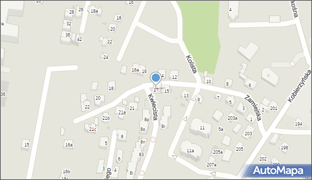 Kraków, Zamiejska, 17, mapa Krakowa