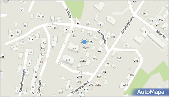 Kraków, Zamiejska, 5a, mapa Krakowa