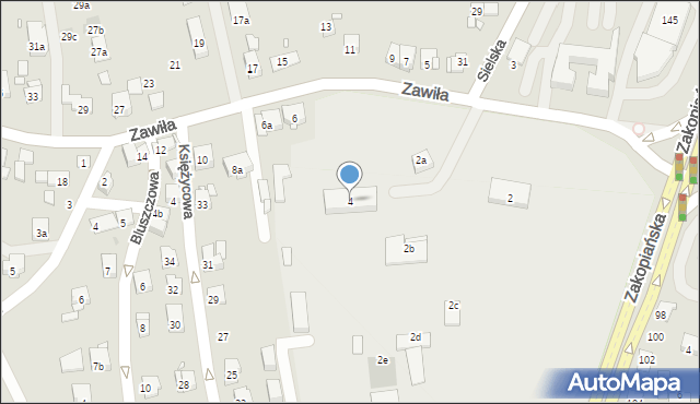 Kraków, Zawiła, 4, mapa Krakowa