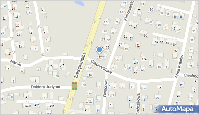 Kraków, Zakopiańska, 132, mapa Krakowa