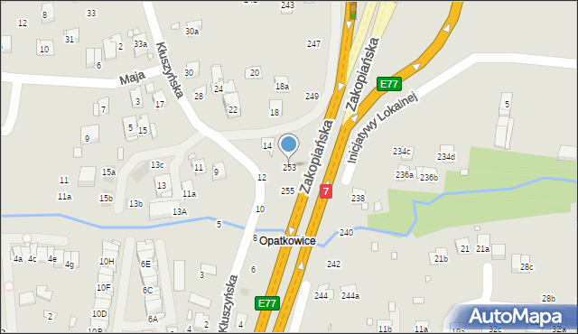 Kraków, Zakopiańska, 253, mapa Krakowa