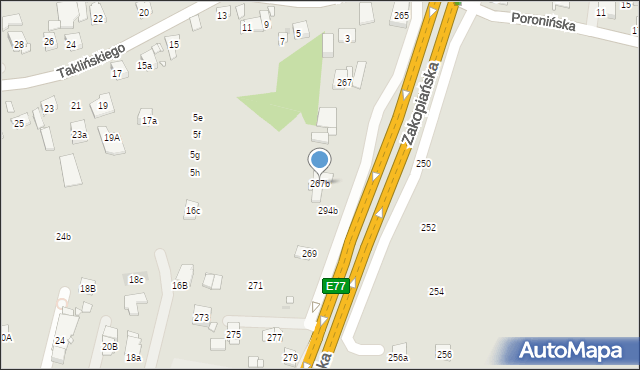Kraków, Zakopiańska, 267b, mapa Krakowa