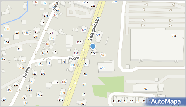 Kraków, Zakopiańska, 72a, mapa Krakowa