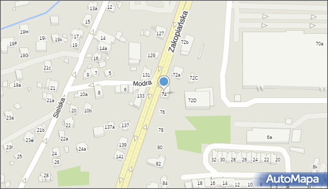 Kraków, Zakopiańska, 74, mapa Krakowa