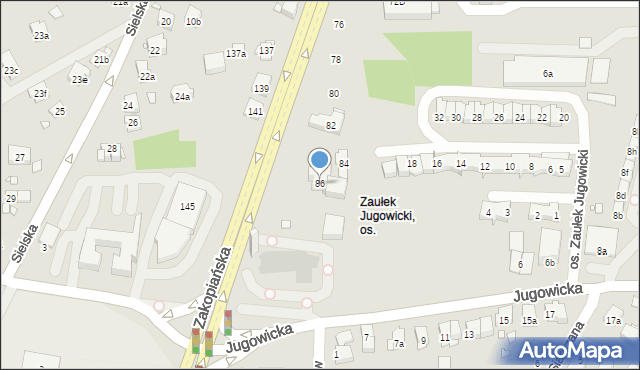 Kraków, Zakopiańska, 86, mapa Krakowa