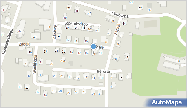 Kraków, Zagaje, 13, mapa Krakowa