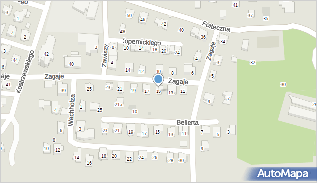 Kraków, Zagaje, 15, mapa Krakowa