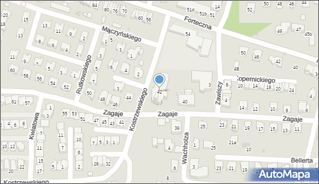 Kraków, Zagaje, 42, mapa Krakowa