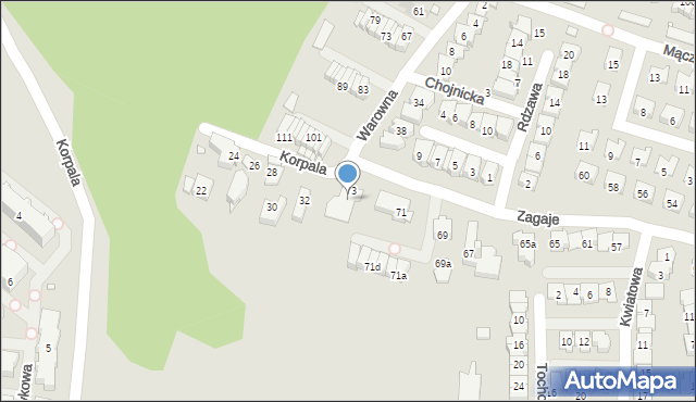 Kraków, Zagaje, 73, mapa Krakowa