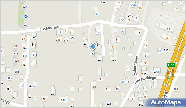 Kraków, Zakarczmie, 25, mapa Krakowa