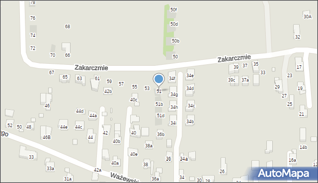 Kraków, Zakarczmie, 51, mapa Krakowa