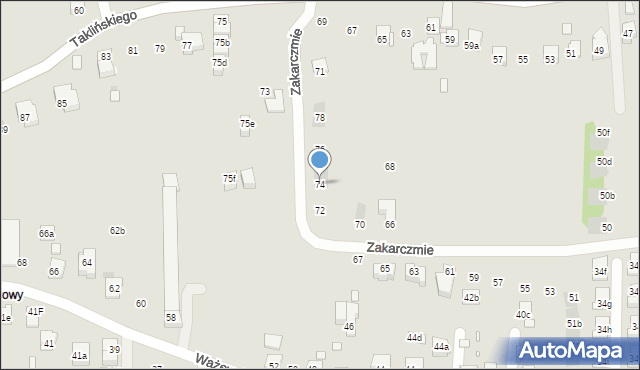 Kraków, Zakarczmie, 74, mapa Krakowa