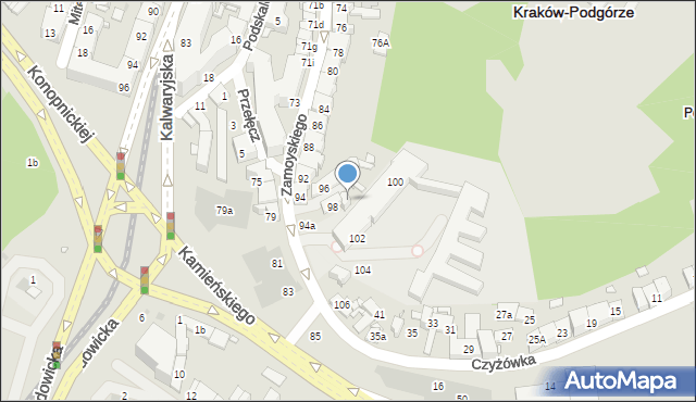 Kraków, Zamoyskiego Jana, hetm., 98a, mapa Krakowa