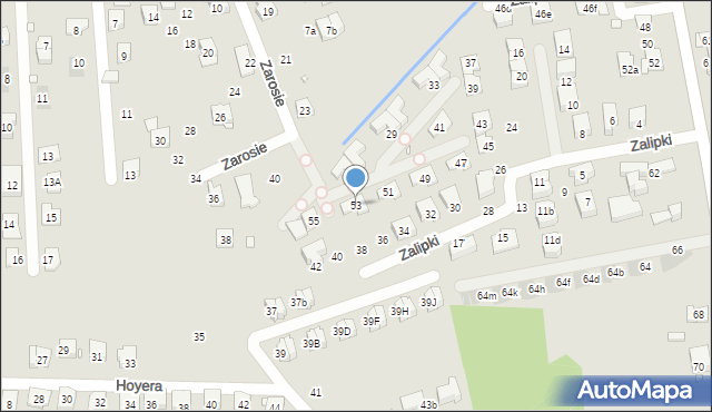 Kraków, Zarosie, 53, mapa Krakowa