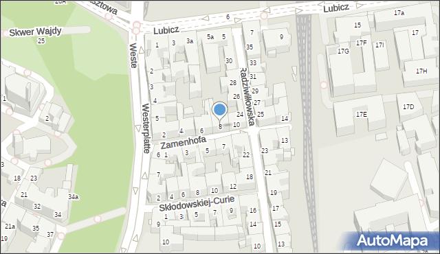 Kraków, Zamenhofa Ludwika, dr., 8, mapa Krakowa