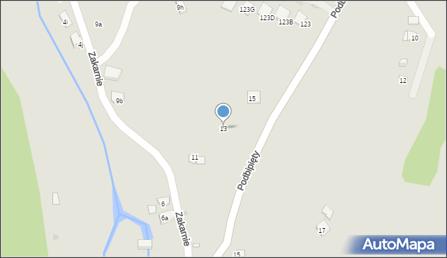 Kraków, Zakarnie, 13, mapa Krakowa