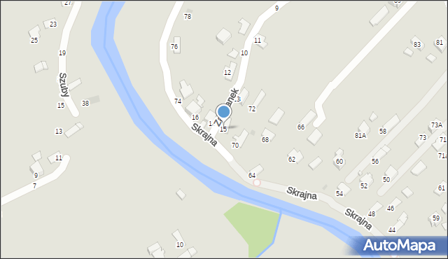 Krosno, Zaścianek, 15, mapa Krosna