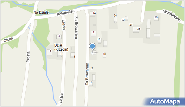 Krzęcin, Za Browarem, 3, mapa Krzęcin