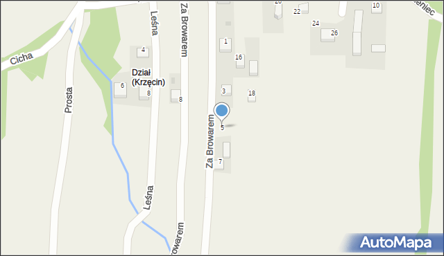 Krzęcin, Za Browarem, 5, mapa Krzęcin