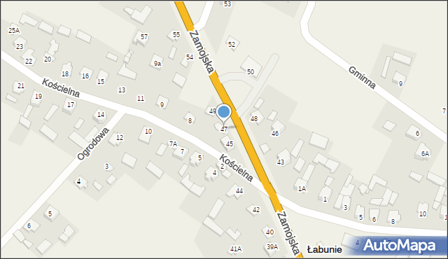 Łabunie, Zamojska, 47, mapa Łabunie