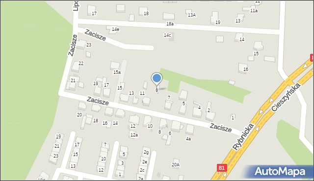 Łaziska Górne, Zacisze, 9, mapa Łaziska Górne