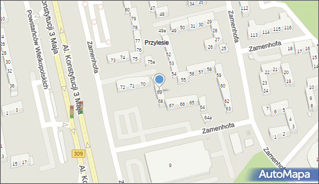 Leszno, Zamenhofa Ludwika, dr., 69, mapa Leszno