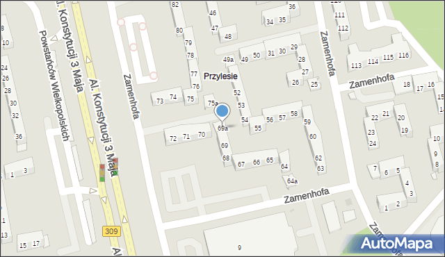 Leszno, Zamenhofa Ludwika, dr., 69a, mapa Leszno