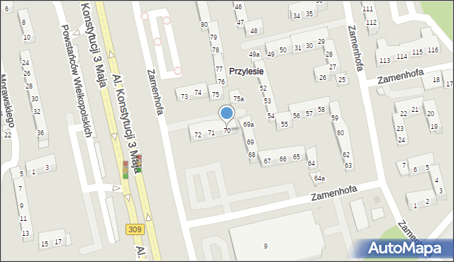 Leszno, Zamenhofa Ludwika, dr., 70, mapa Leszno