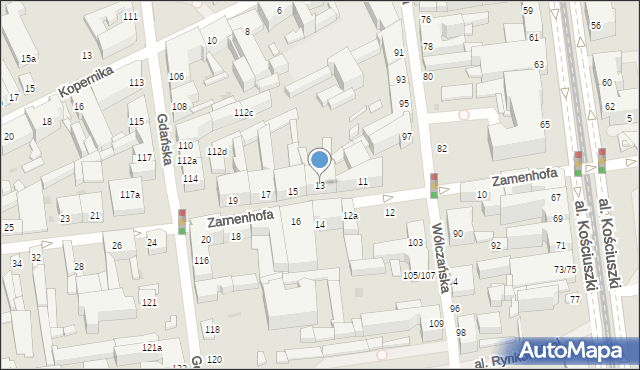 Łódź, Zamenhofa Ludwika, dr., 13, mapa Łodzi