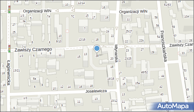 Łódź, Zawiszy Czarnego, 19, mapa Łodzi