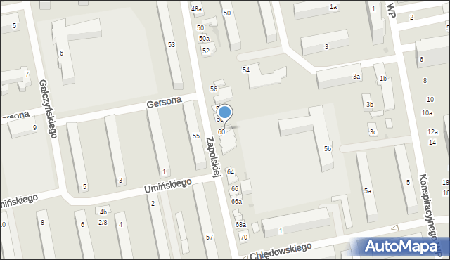 Łódź, Zapolskiej Gabrieli, 60/62, mapa Łodzi