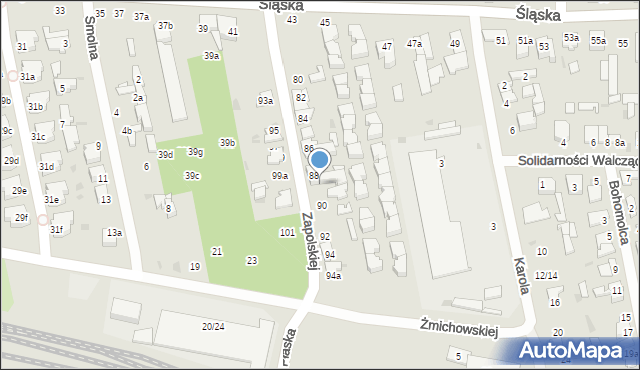 Łódź, Zapolskiej Gabrieli, 88a, mapa Łodzi