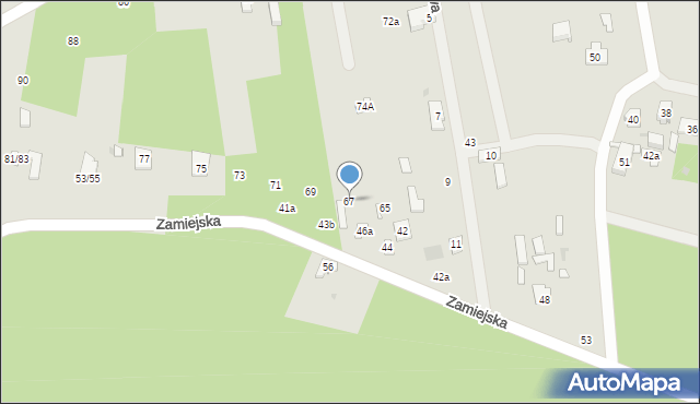Łódź, Zamiejska, 67, mapa Łodzi