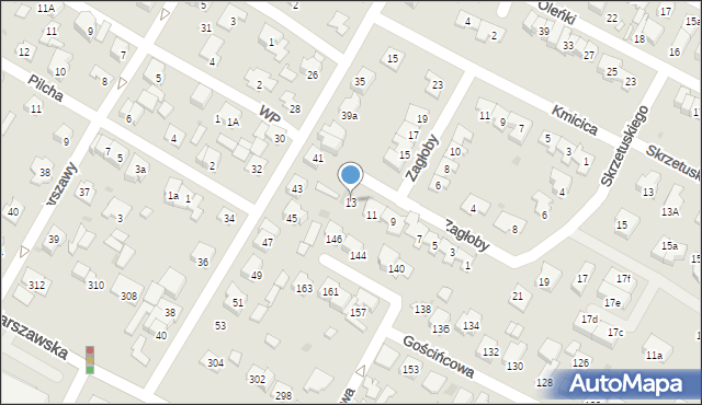 Łomianki, Zagłoby Jana Onufrego, 13, mapa Łomianki