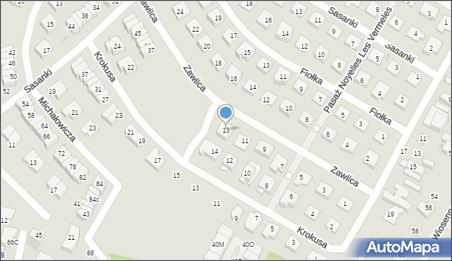 Łomianki, Zawilca, 13, mapa Łomianki