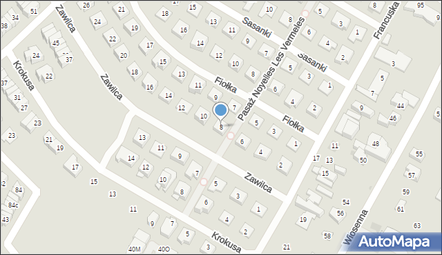 Łomianki, Zawilca, 8, mapa Łomianki