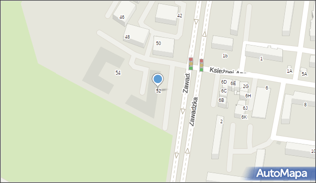 Łomża, Zawadzka, 52, mapa Łomży