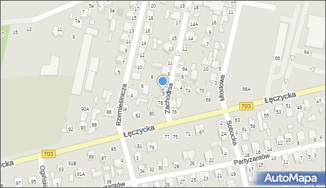 Łowicz, Zachodnia, 3, mapa Łowicza