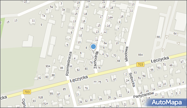 Łowicz, Zachodnia, 5, mapa Łowicza